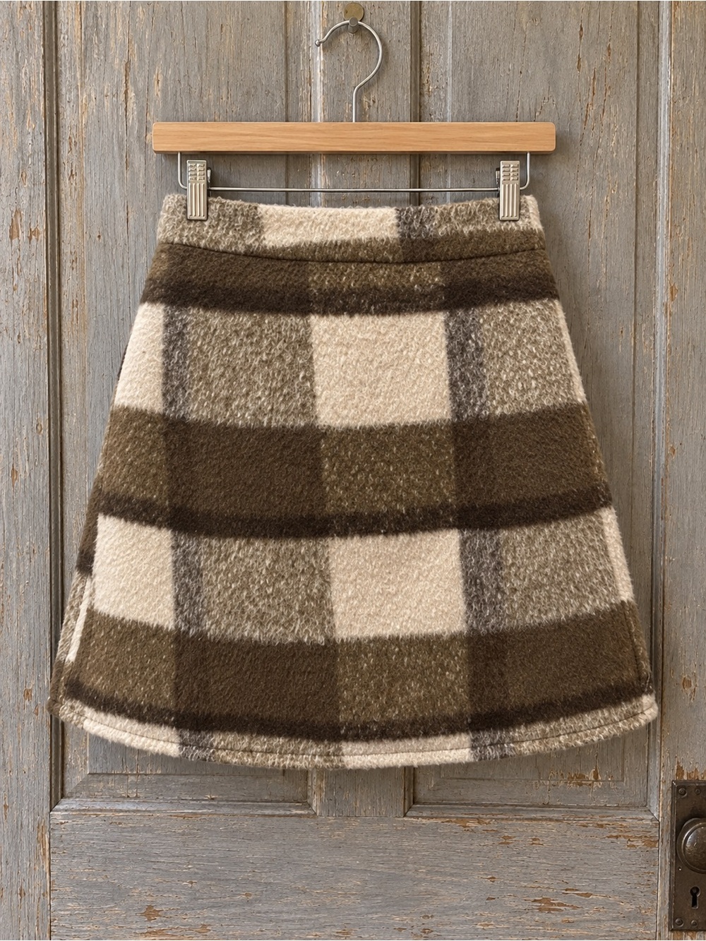 Francesca’s Plaid A-Line Mini Skirt Brown Cream Size L (Fits M) - Picture 1 of 3